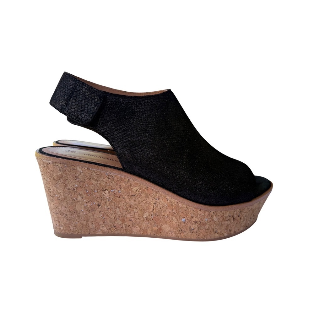 NWT Johnston & Murphy Jade Wedge Sandals, Black Snake Print Cork Wedge, Size 9 - Picture 5 of 10
